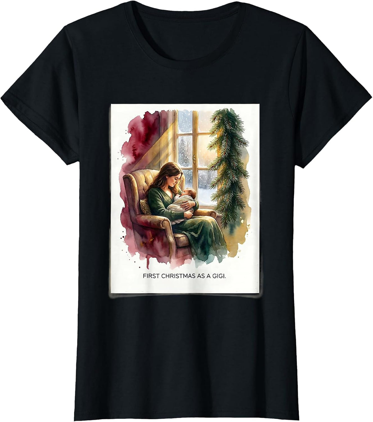 Women's First Christmas As A Gigi Watercolor Family Matching T-Shirt - Black