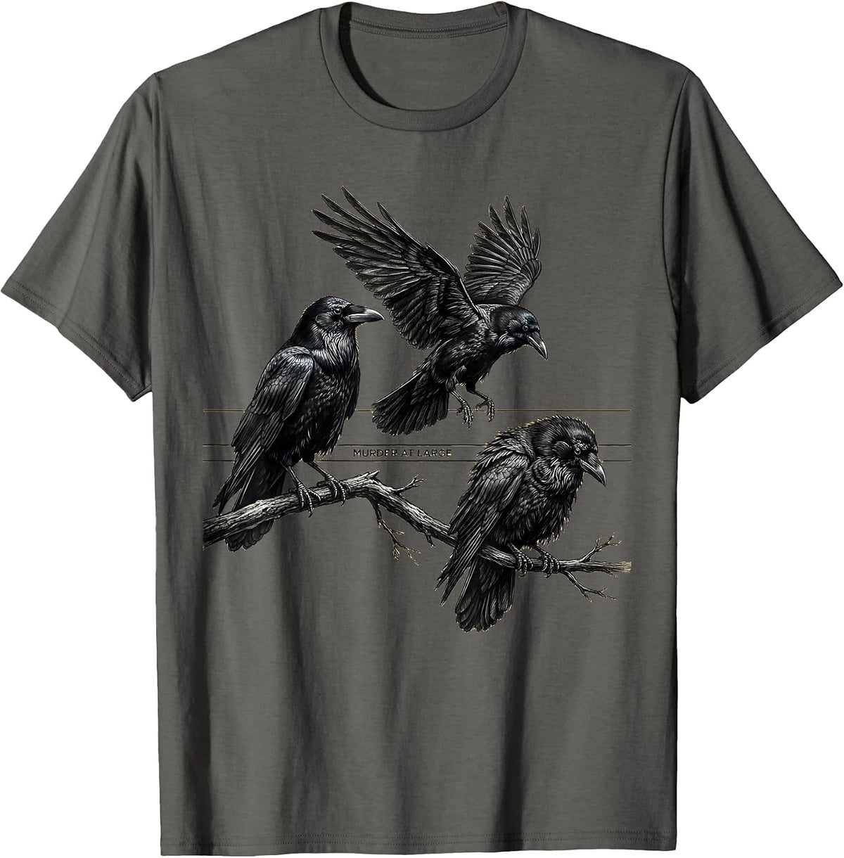 Murder At Large Funny Crow Lover Bird Humor Pun T-Shirt - Asphalt Grey