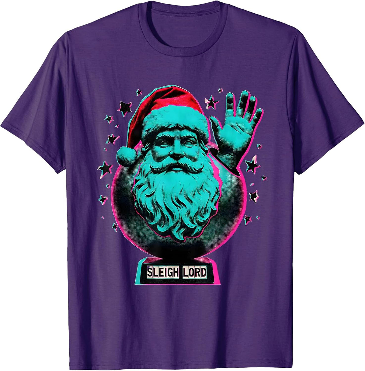 Men's Sleigh Lord Risograph Heavy Metal Rock Santa Christmas Humor T-Shirt - Purple