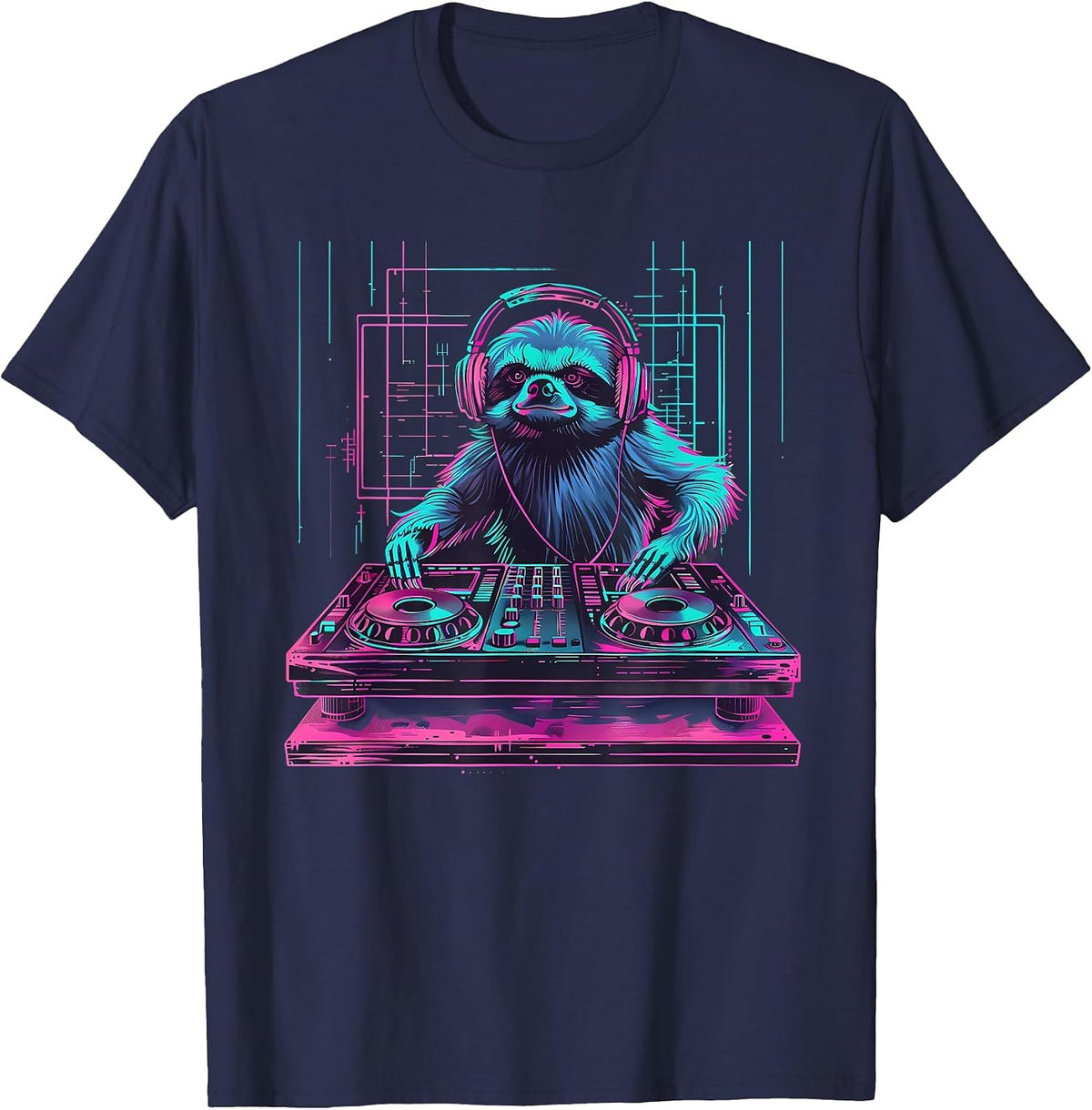 Sloth DJ House Techno EDM Music Producer Turntable DJ Sloth T-Shirt - Navy Blue