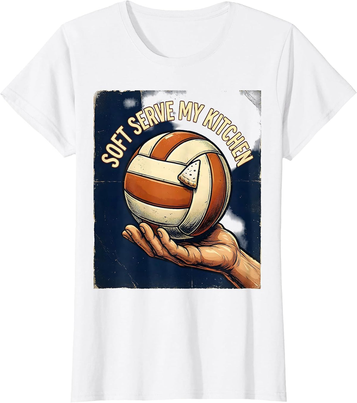 Soft Serve My Kitchen Funny Vintage Volleyball T-Shirt - White