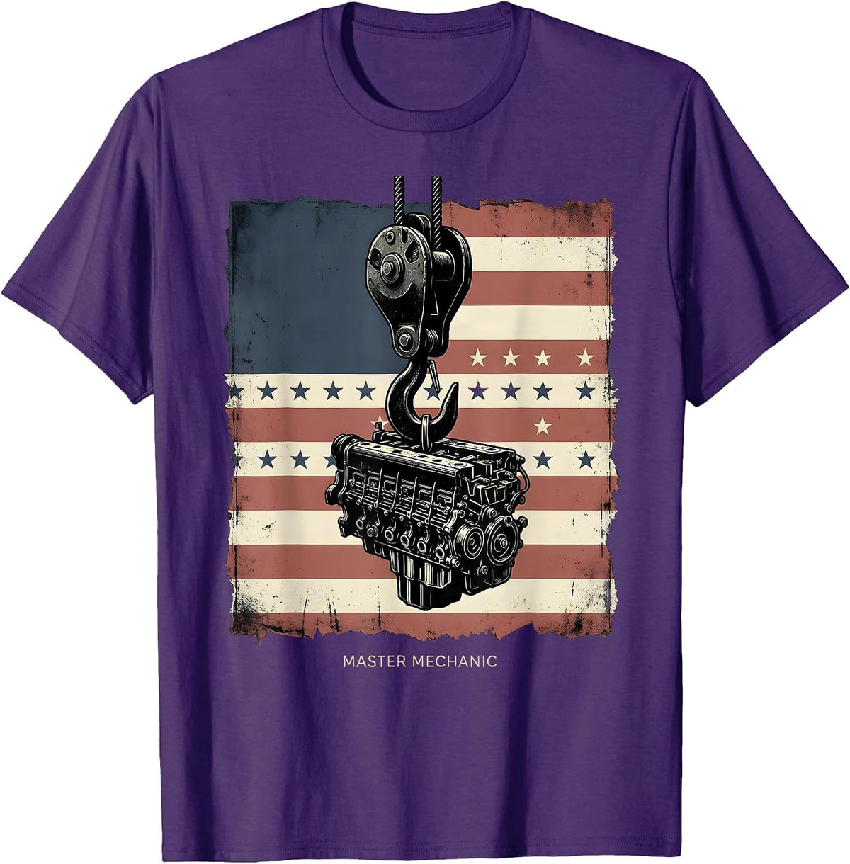 Men's Master Mechanic Vintage American Flag Mechanic Gift T-Shirt - Purple