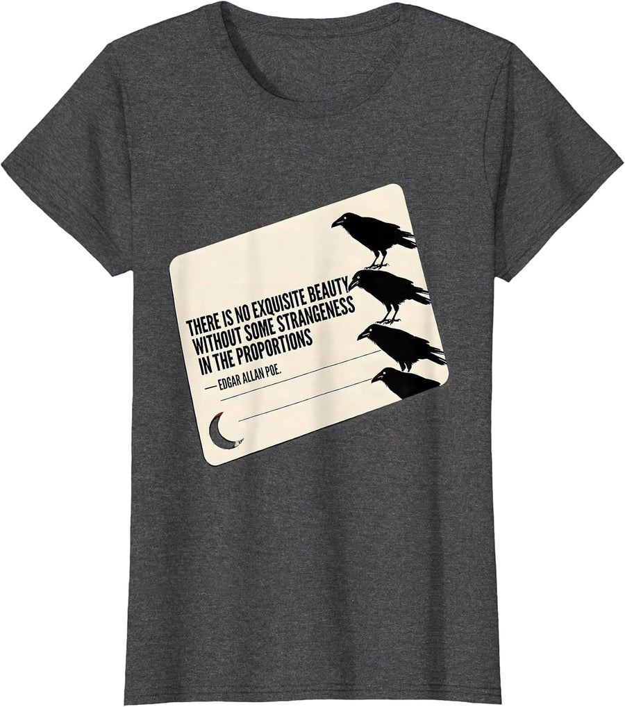 Women's There Is No Beauty Without Some Strangeness Edgar Allan Poe T-Shirt - Dark Heather Grey