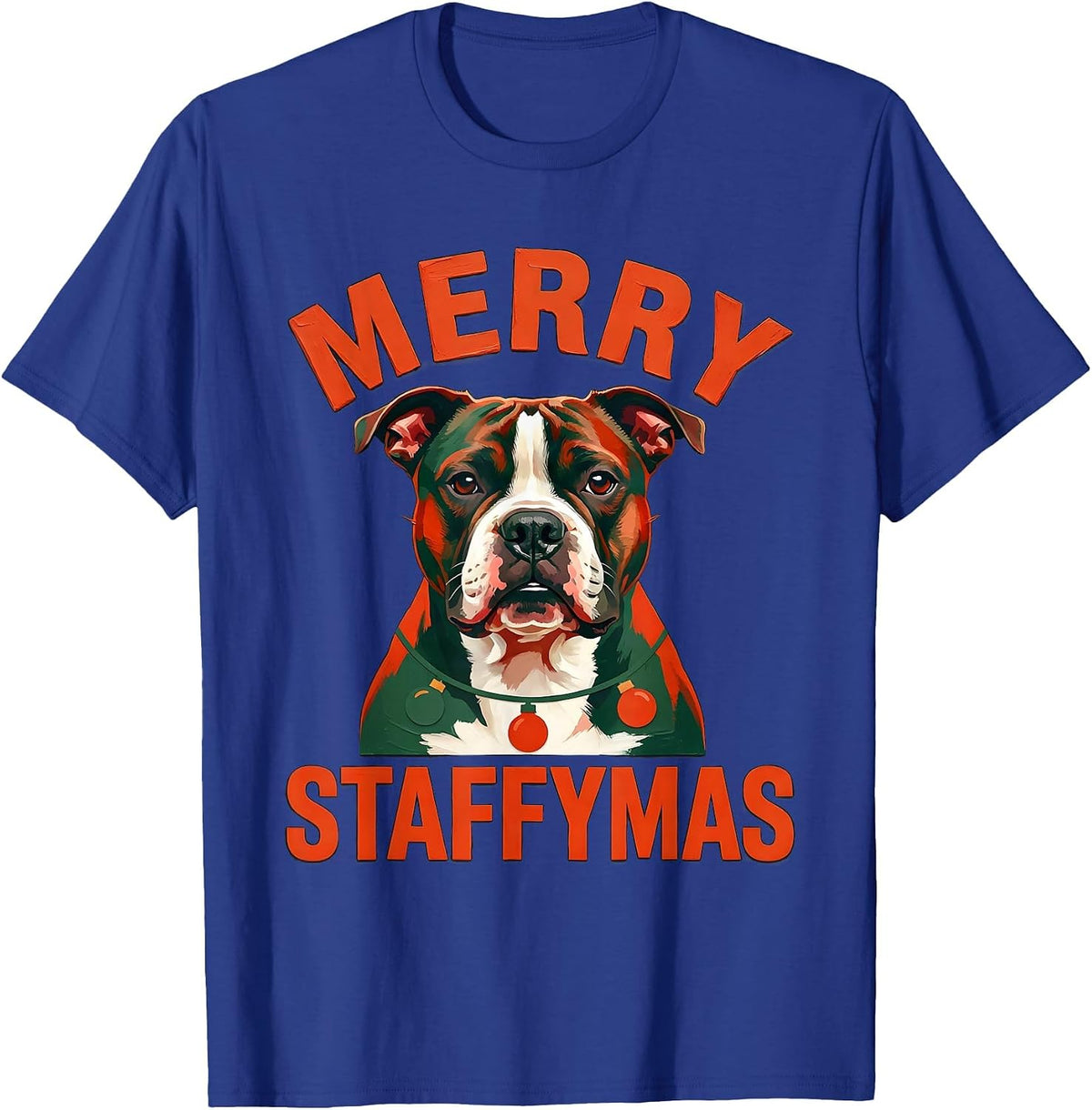 Men's Merry Staffymas Funny Staffordshire Bull Terrier Christmas T-Shirt - Royal Blue