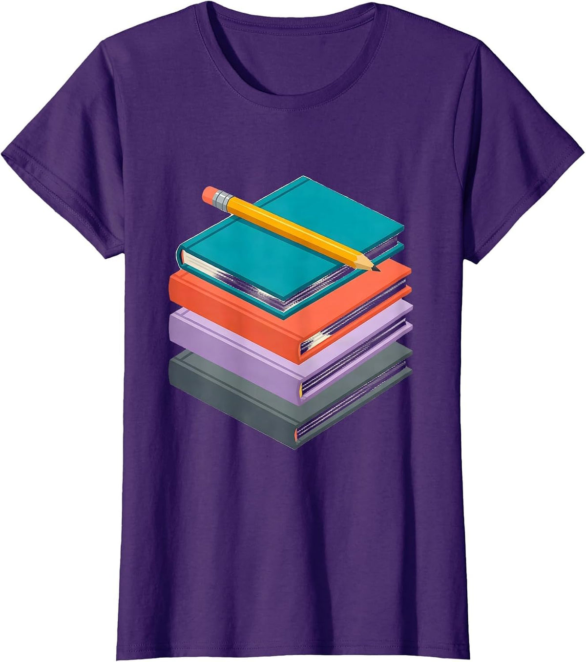 Women's Art Teacher Stacked Sketchbooks Pencil Graphic T-Shirt - Purple