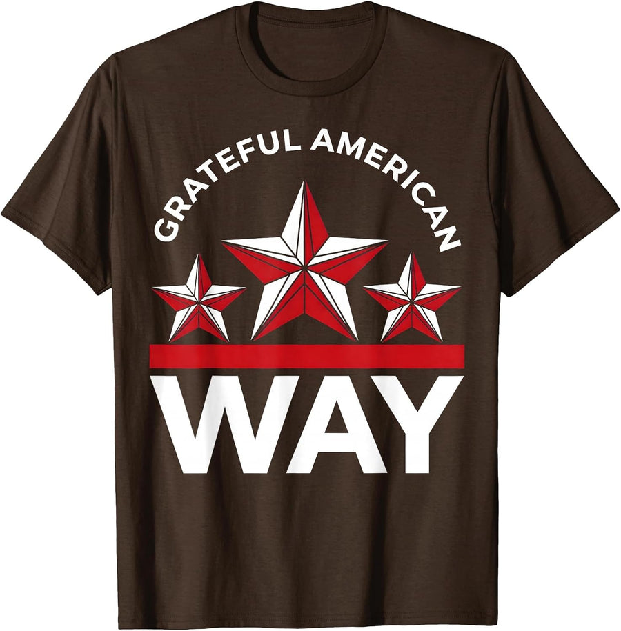 Grateful American Way Memorial Day Patriotic Design T-Shirt - Brown
