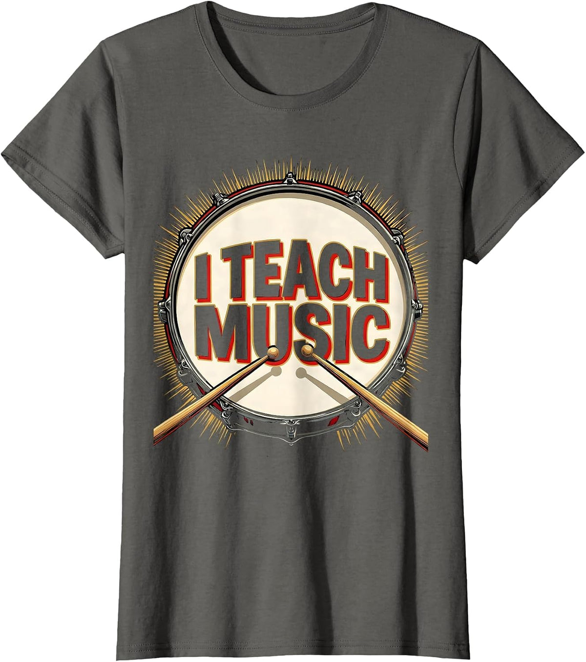 Women's I Teach Music Pop Art Teacher Back To School Classroom T-Shirt - Asphalt Grey