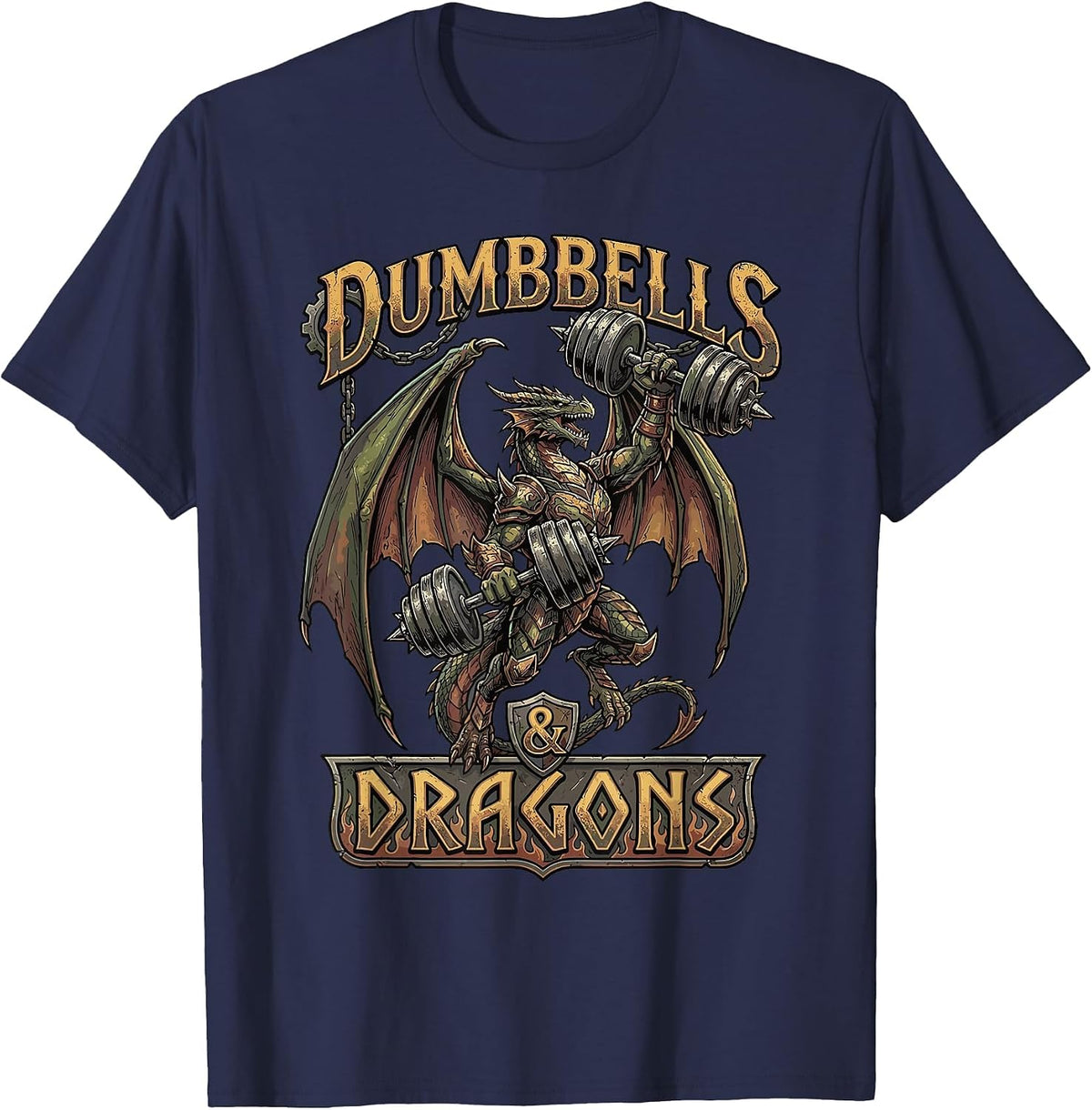 Dumbbells and Dragons Fantasy Gym Gamer Workout T-Shirt - Navy Blue