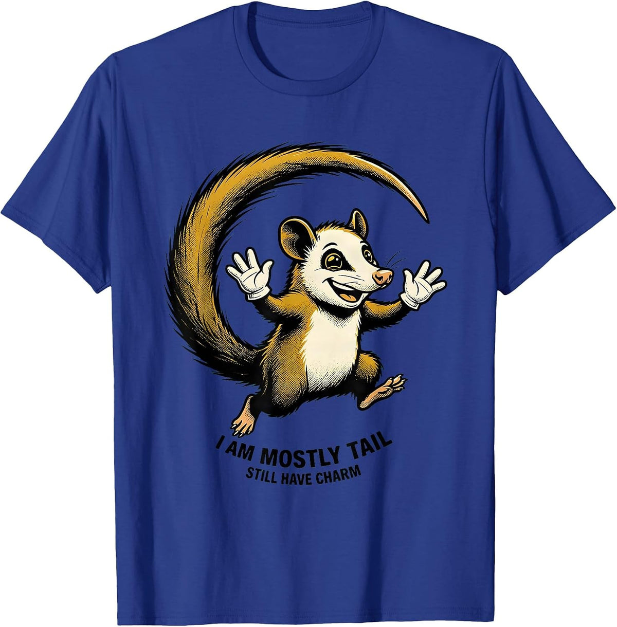 I Am Mostly Tail Still Have Charm Retro Cartoon Opossum Meme T-Shirt - Royal Blue