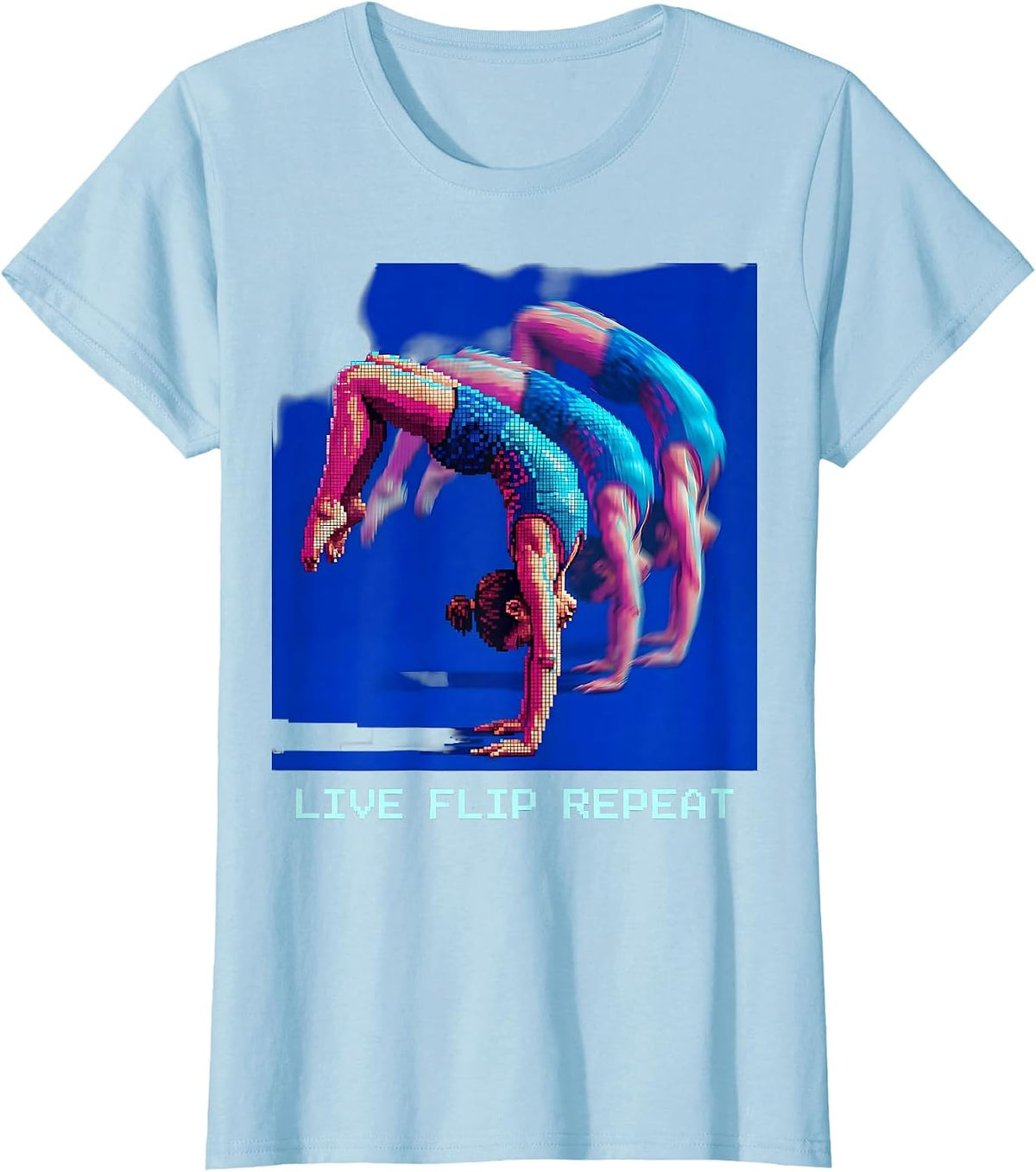 Live Flip Repeat Gymnastics Life Summer Design T-Shirt - Baby Blue