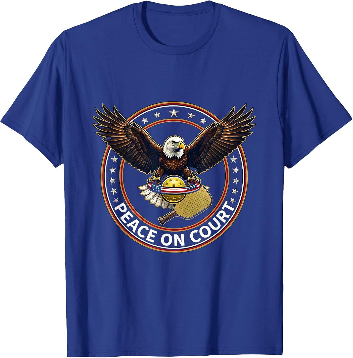 Peace On Court Patriotic Pickleball Player Gift T-Shirt - Royal Blue