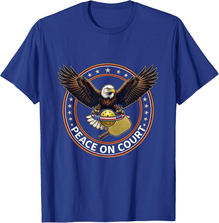 Peace On Court Patriotic Pickleball Player Gift T-Shirt - Royal Blue