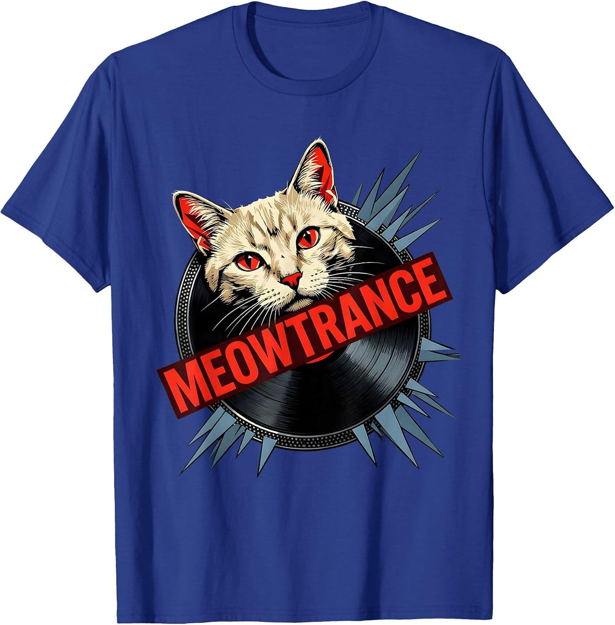 Men's Meowtrance Constructivist Cat DJ Punk Metal Rock Humor T-Shirt - Royal Blue
