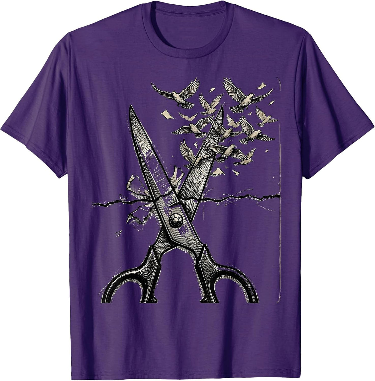 Art Teacher Scissors Birds Graphic Design T-Shirt - Purple