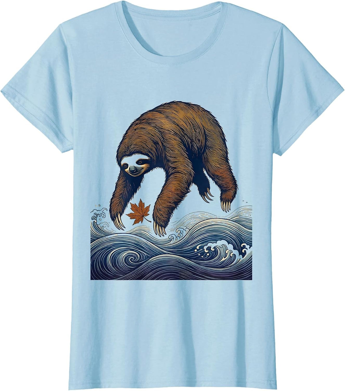 Sloth Ukiyo-e River Humor Animal Lover Gift T-Shirt - Baby Blue