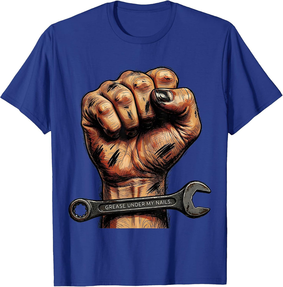 Grease Under My Nails Blue Collar Pride Design T-Shirt - Royal Blue