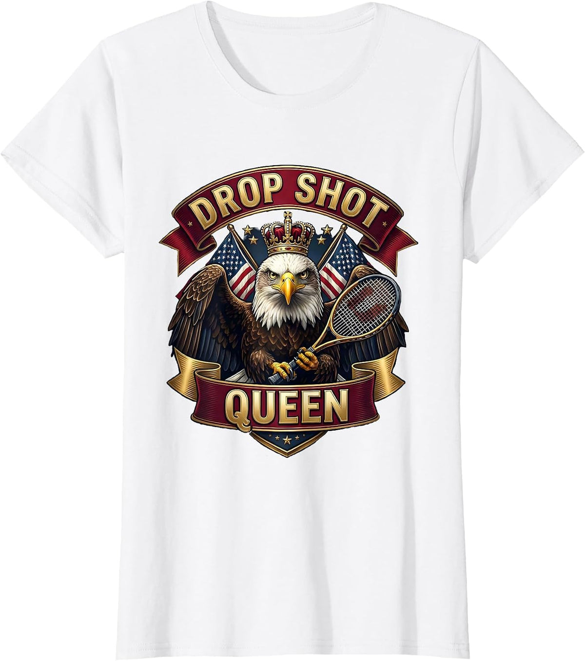Drop Shot Queen Tennis Graphic Design T-Shirt - White