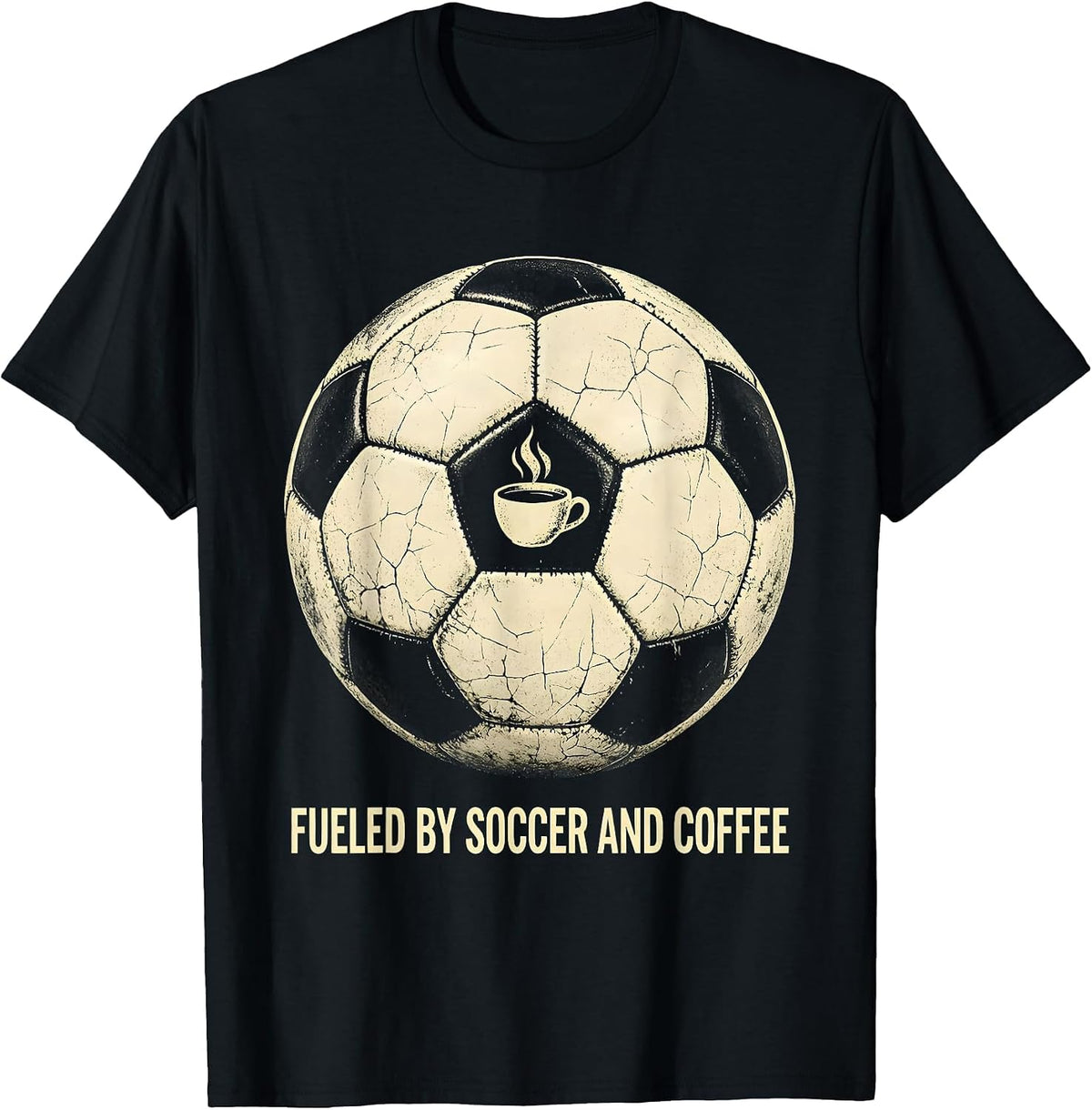 Men's Fueled by Soccer and Coffee Soccer Dad Design T-Shirt - Black