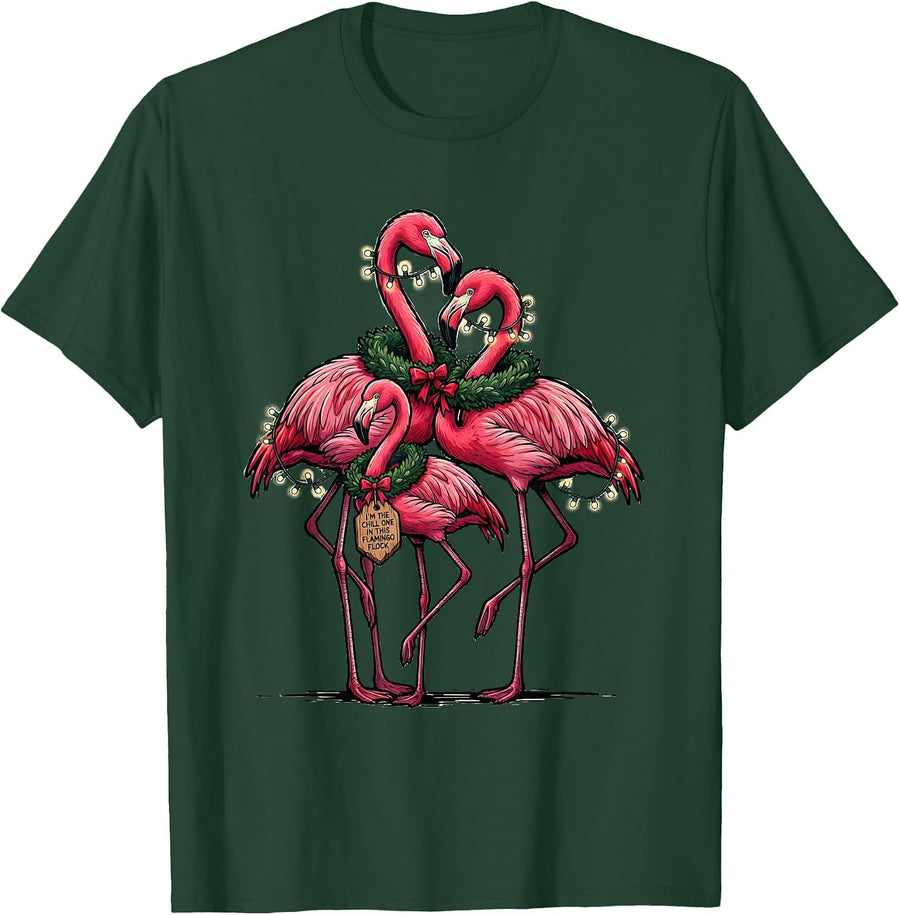 Men's I'm The Chill One In This Flamingo Flock Funny T-Shirt - Dark Green