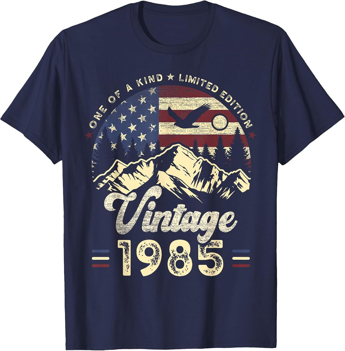 Vintage 1985 American Flag Patriotic Eagle 41st Birthday T-Shirt - Navy Blue