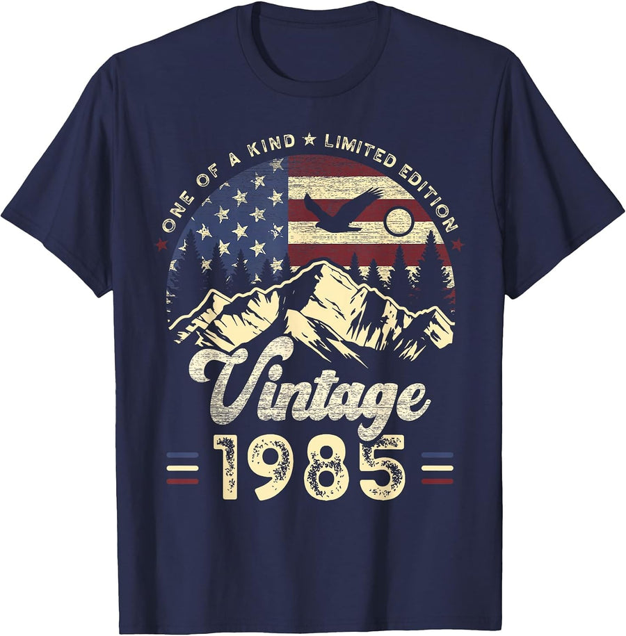 Vintage 1985 American Flag Patriotic Eagle 41st Birthday T-Shirt - Navy Blue