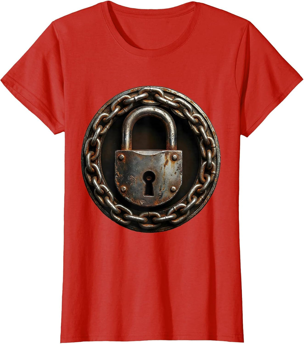 Heavy Padlock Wrapped in Chain Graphic T-Shirt - Red
