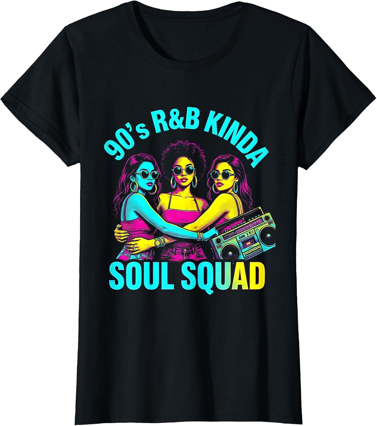 Women's 90's R&B Kinda Soul Squad Retro Nostalgic Pop Art T-Shirt - Black
