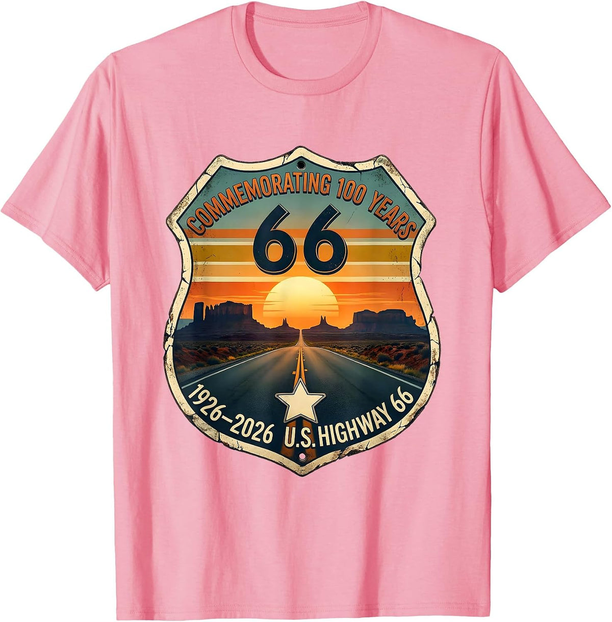 Men's Commemorating 100 Years — U.S. Highway 66 — 1926-2026 T-Shirt - Pink