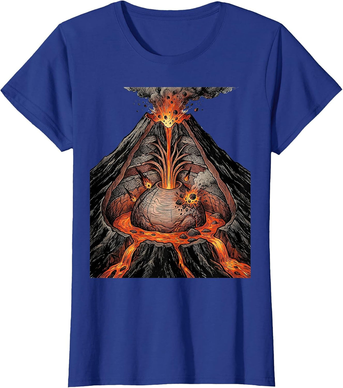 Women's Volcano Cross-Section Eruption Science Teacher T-Shirt - Royal Blue