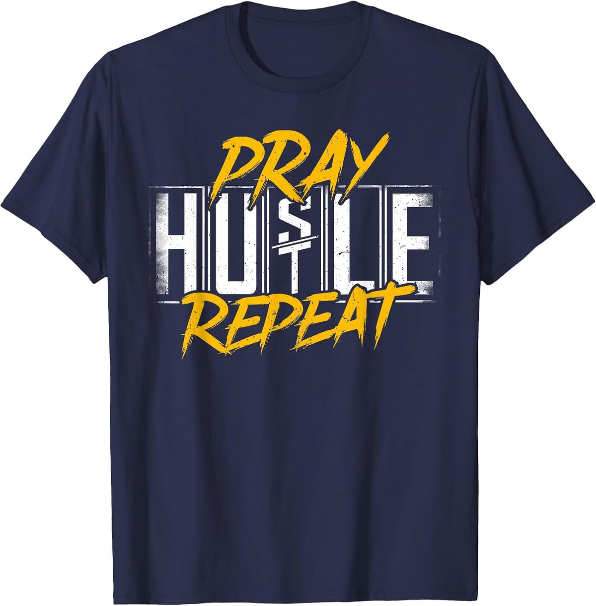 Business Owner Pray Hustle Repeat Funny Boss Entrepreneur T-Shirt - Navy Blue