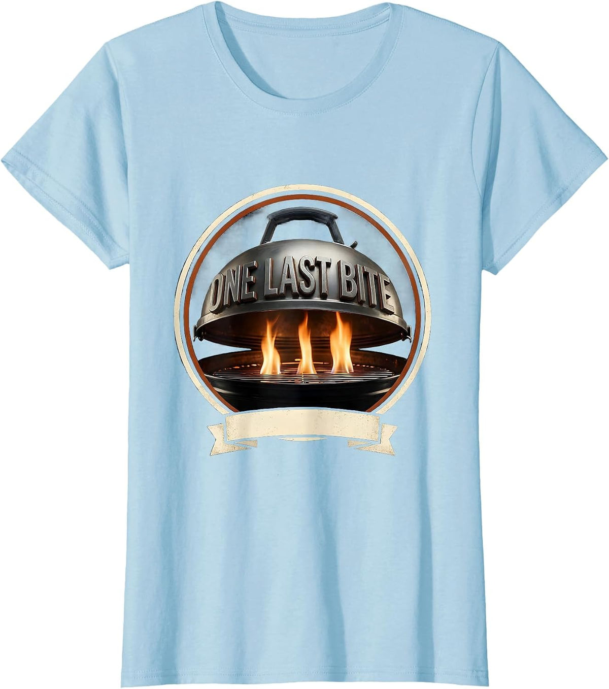 One Last Bite Emblem BBQ Grill Dad Humor T-Shirt - Baby Blue