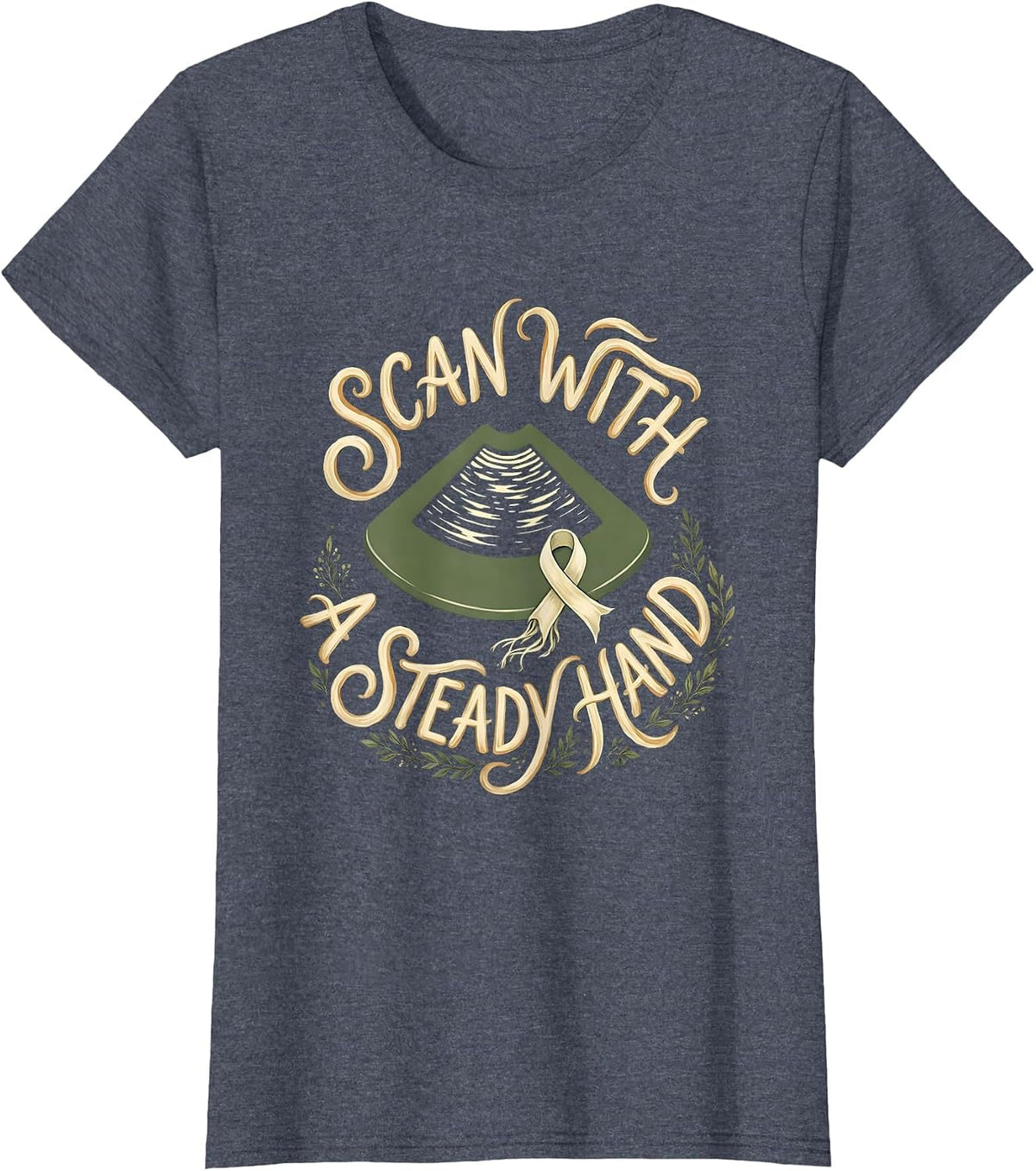 Women's Scan With A Steady Hand Boho Typography Mammography T-Shirt - Heather Blue