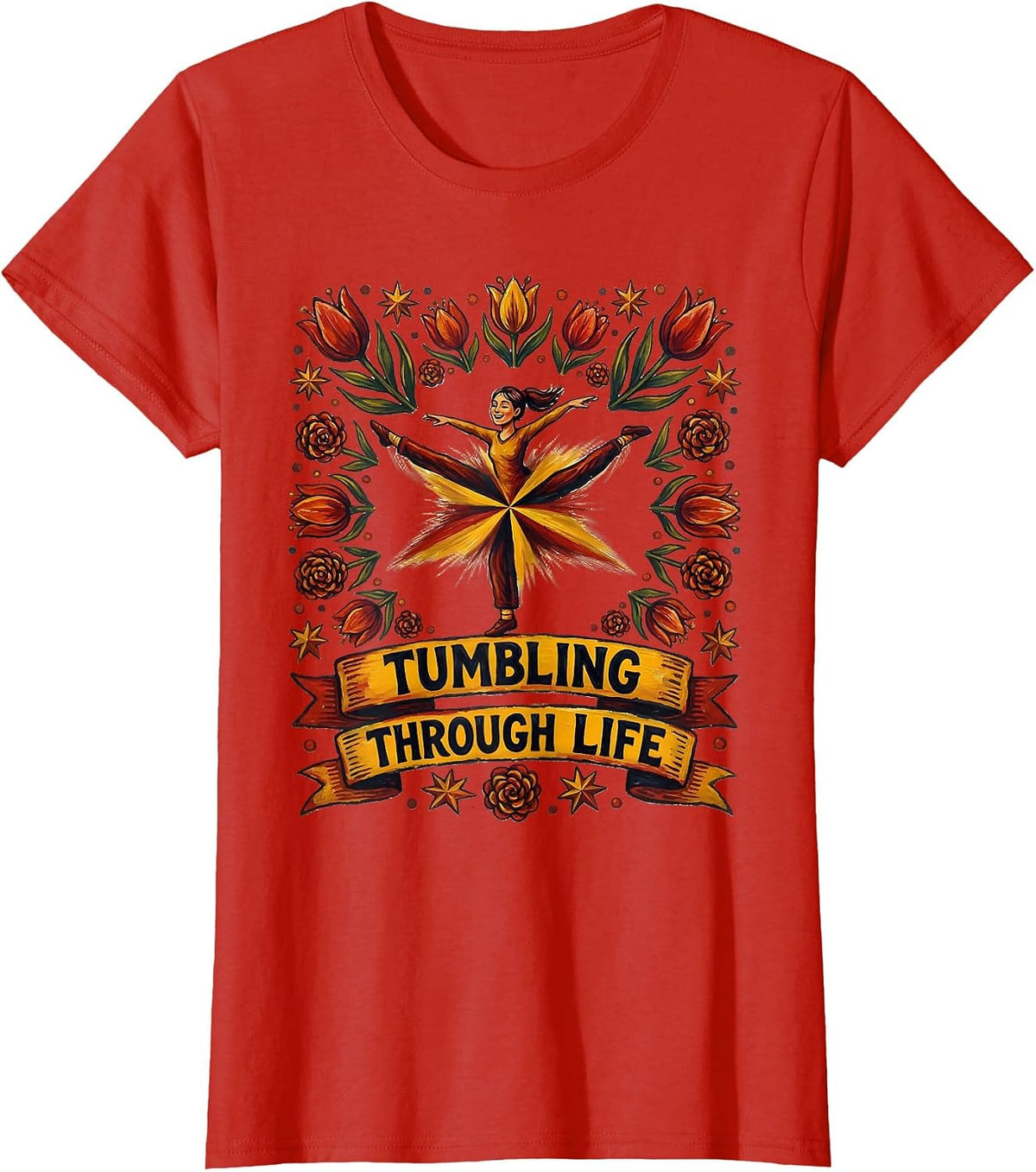 Tumbling Through Life Cartwheel Gymnastics Design T-Shirt - Red
