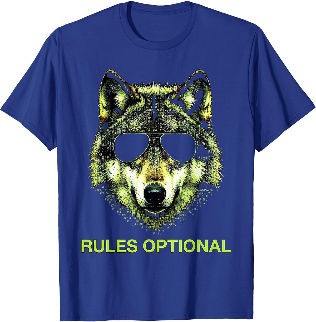 rules optional Ascii Wolf Punk Rock Anarchy Rebel T-Shirt - Royal Blue