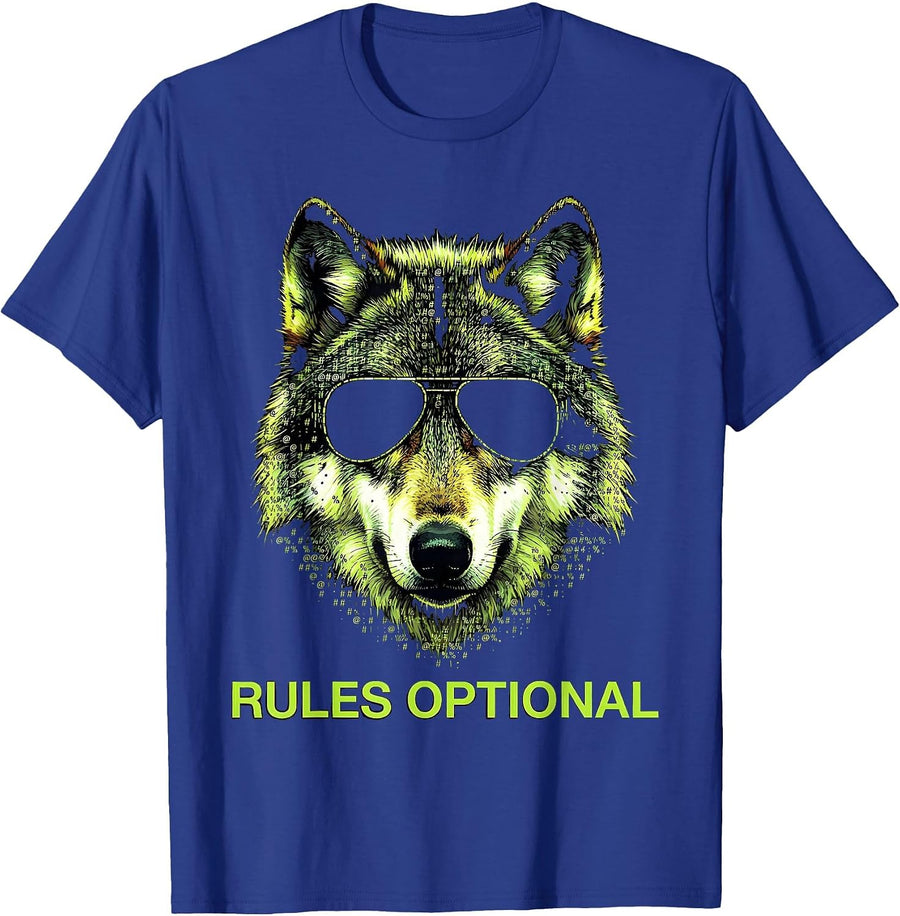 rules optional Ascii Wolf Punk Rock Anarchy Rebel T-Shirt - Royal Blue
