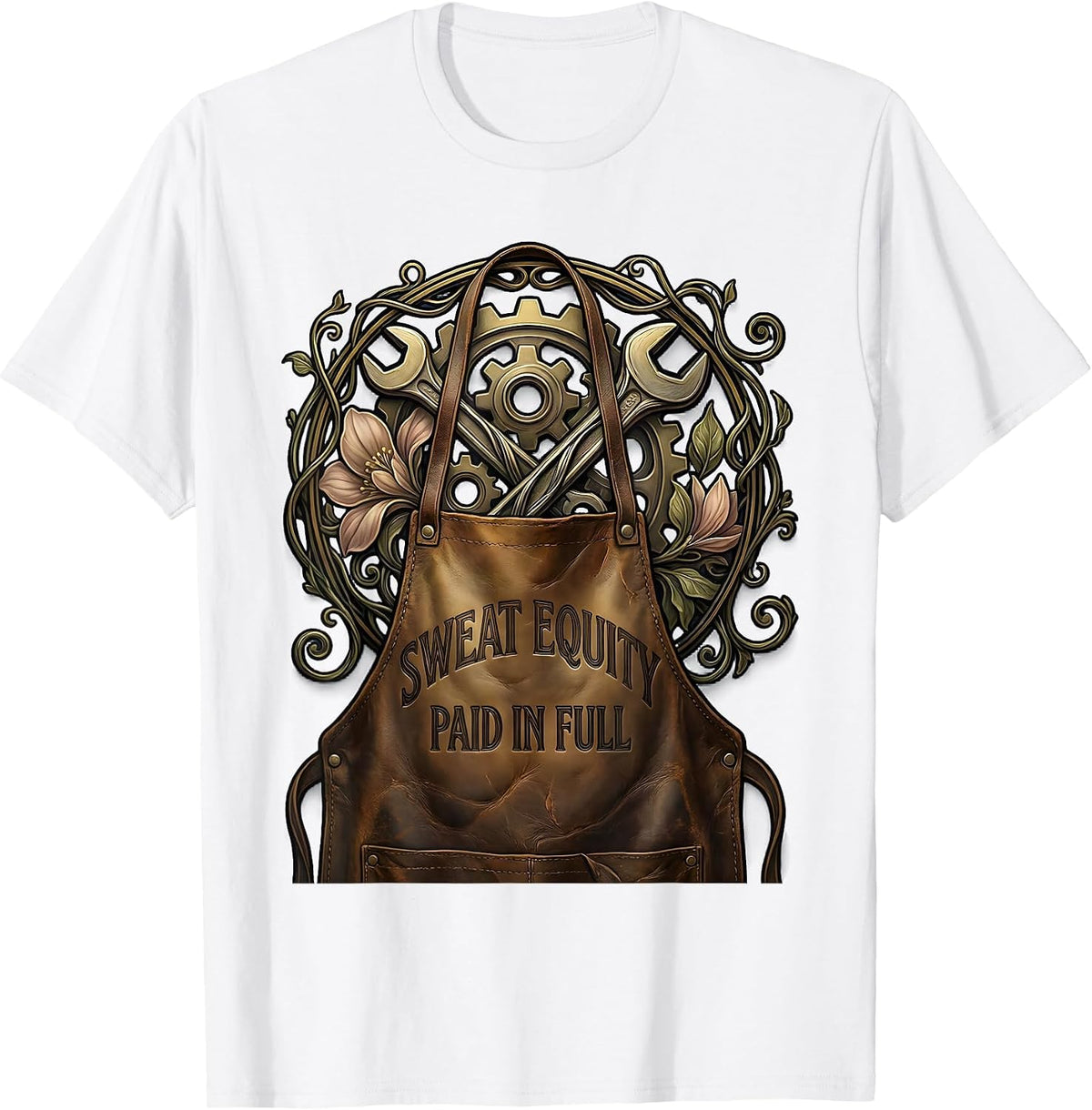 Men's Sweat Equity Paid In Full Blue Collar Design T-Shirt - White