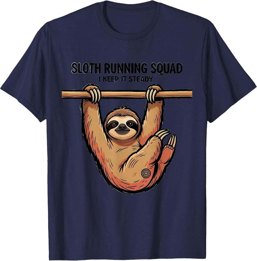 Sloth Running Squad I Keep It Steady Funny Sloth Lover Gift T-Shirt - Navy Blue