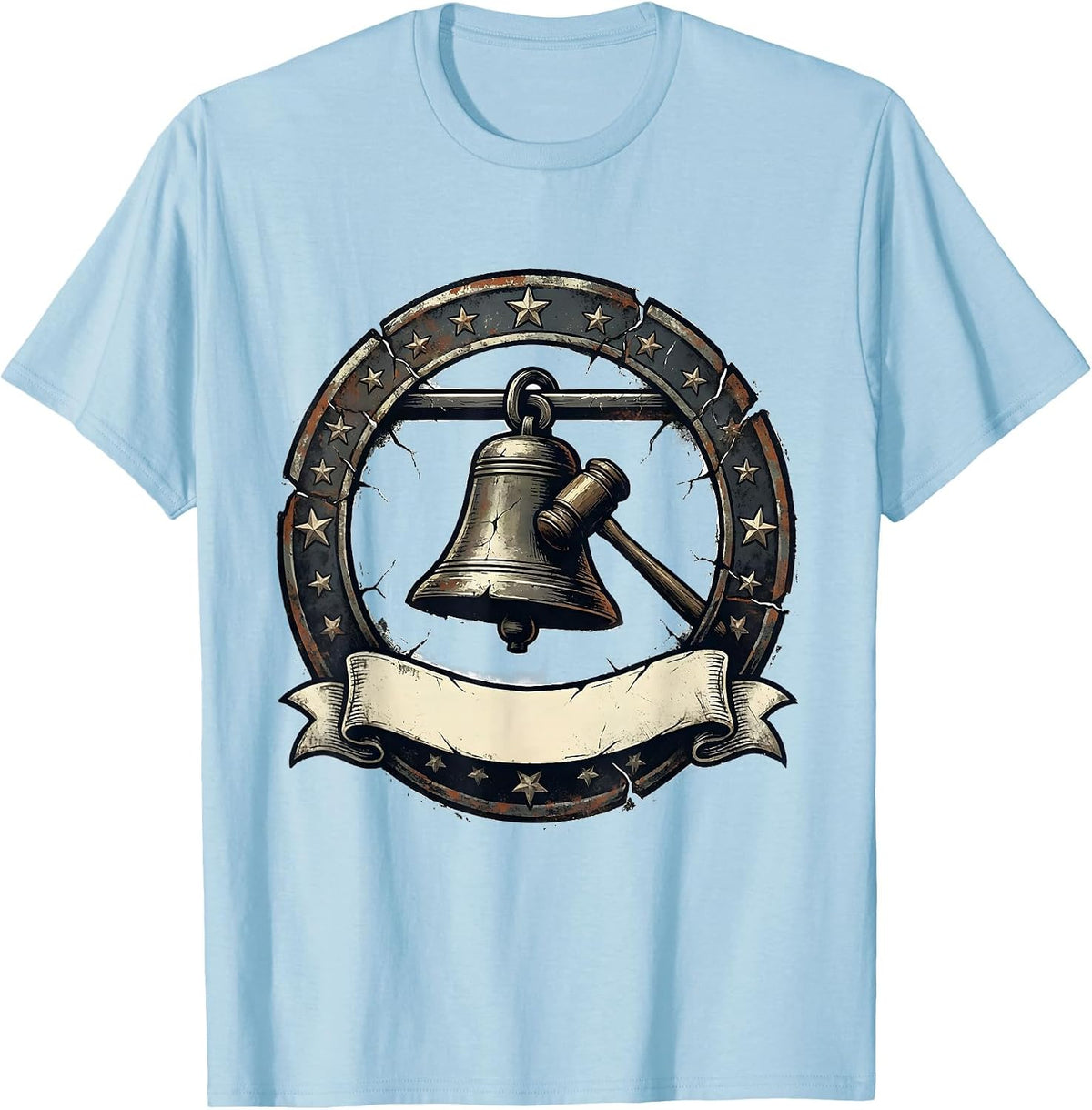 Men's Distressed Cowbell Badge Funny Drummer Humor T-Shirt - Baby Blue