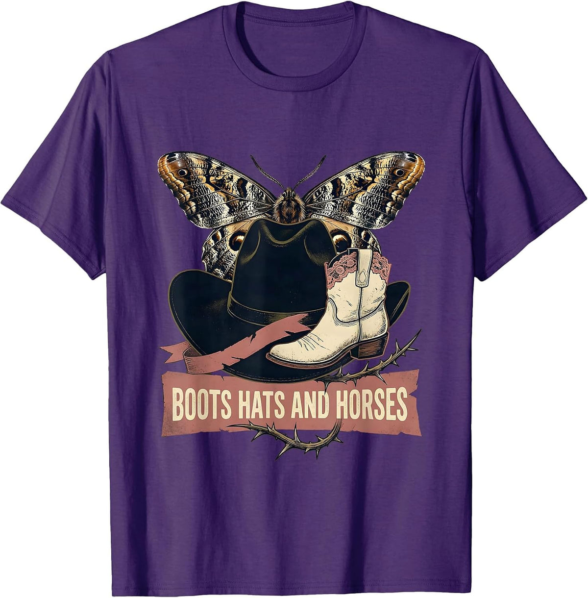 Boots Hats and Horses Cowgirl Design T-Shirt - Purple