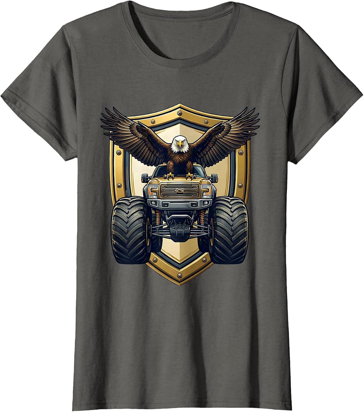 Women's Eagle on Monster Truck Hood Graphic T-Shirt - Asphalt Grey