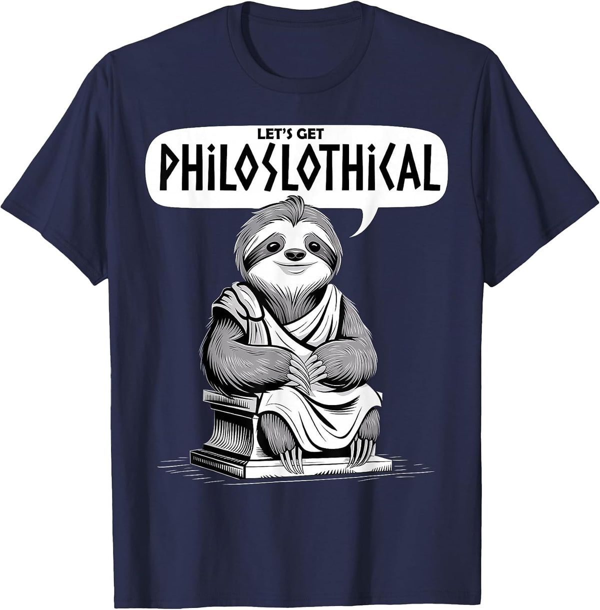 Funny Philosophy Sloth Philoslothical Philosopher Wordplay T-Shirt - Navy Blue