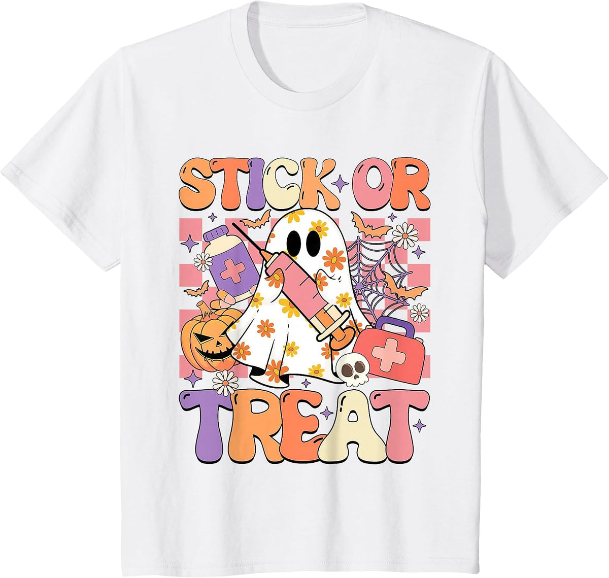 Stick Or Treat Phlebotomy Tech Syringe Trick Or Treat Day T-Shirt - White