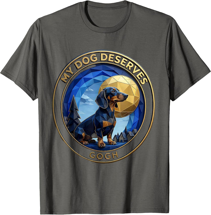 My Dog Deserves Gogh Funny Dachshund Van Gogh Art Parody T-Shirt - Asphalt Grey