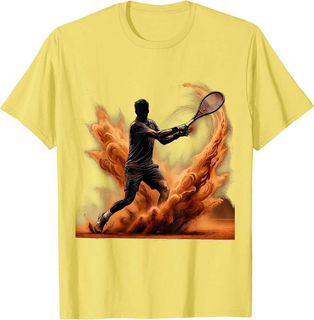 Men's Clay Court Tennis Player Dust Cloud Illustration T-Shirt - Lemon Yellow