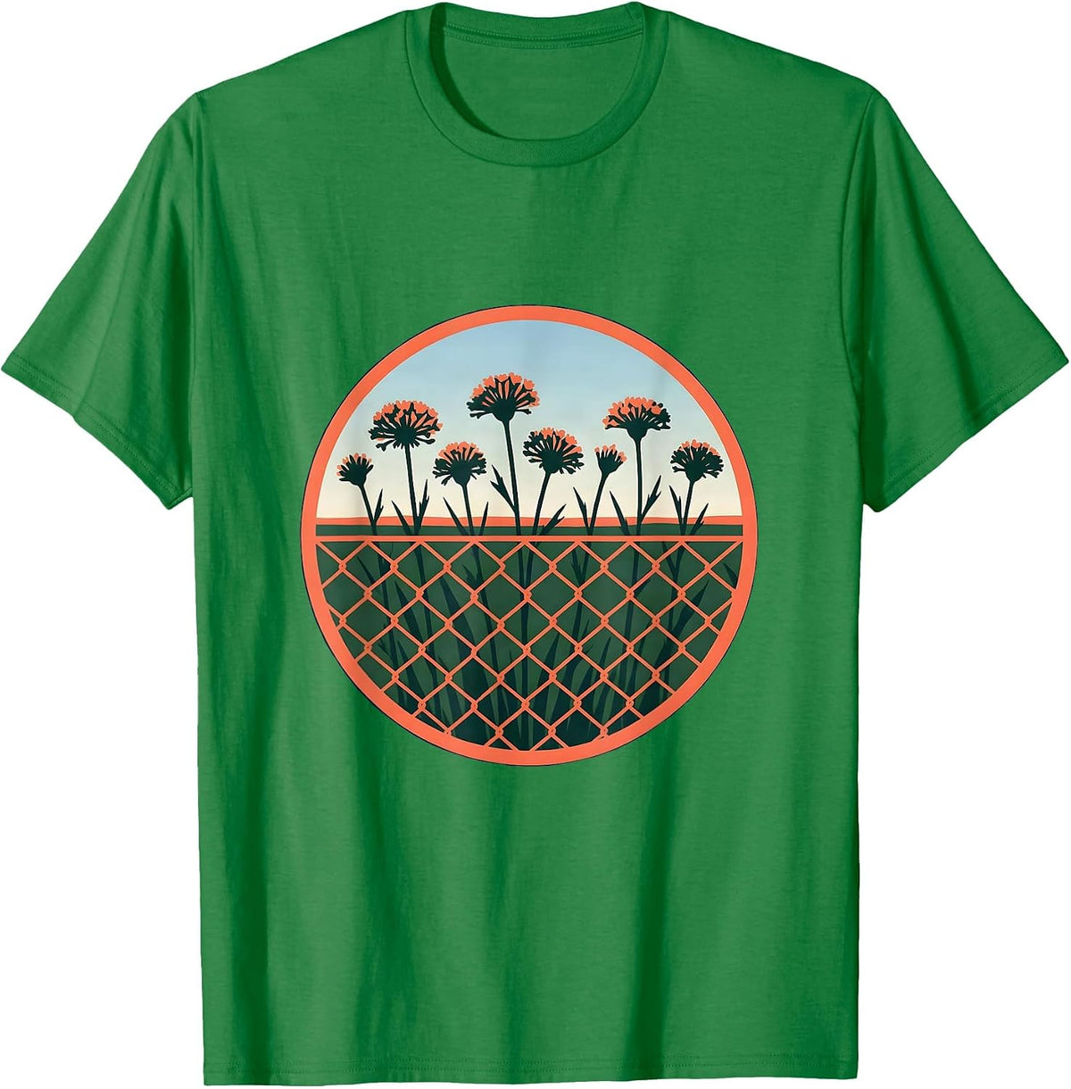 Men's 988 Suicide Prevention Wildflowers Fence Illustration T-Shirt - Kelly Green