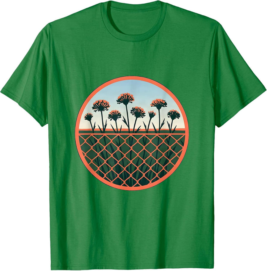 Men's 988 Suicide Prevention Wildflowers Fence Illustration T-Shirt - Kelly Green