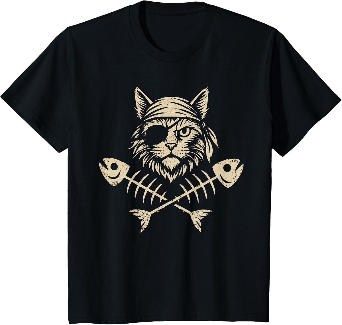 Vintage Pirate Maine Coon Cat Crossbones Halloween T-Shirt - Black