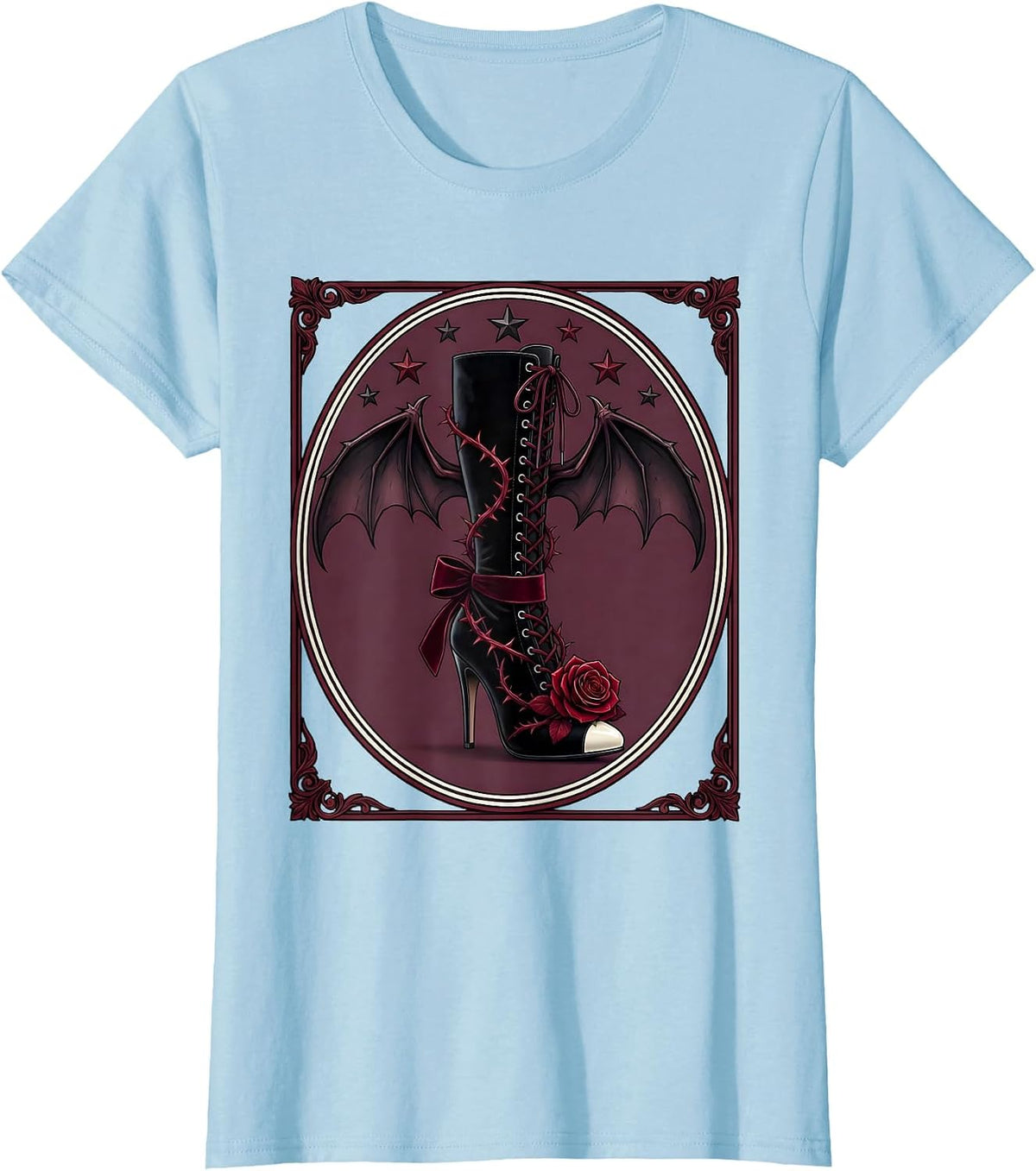 Showgirl Boot With Lace-Up Heel and Stars Graphic T-Shirt - Baby Blue