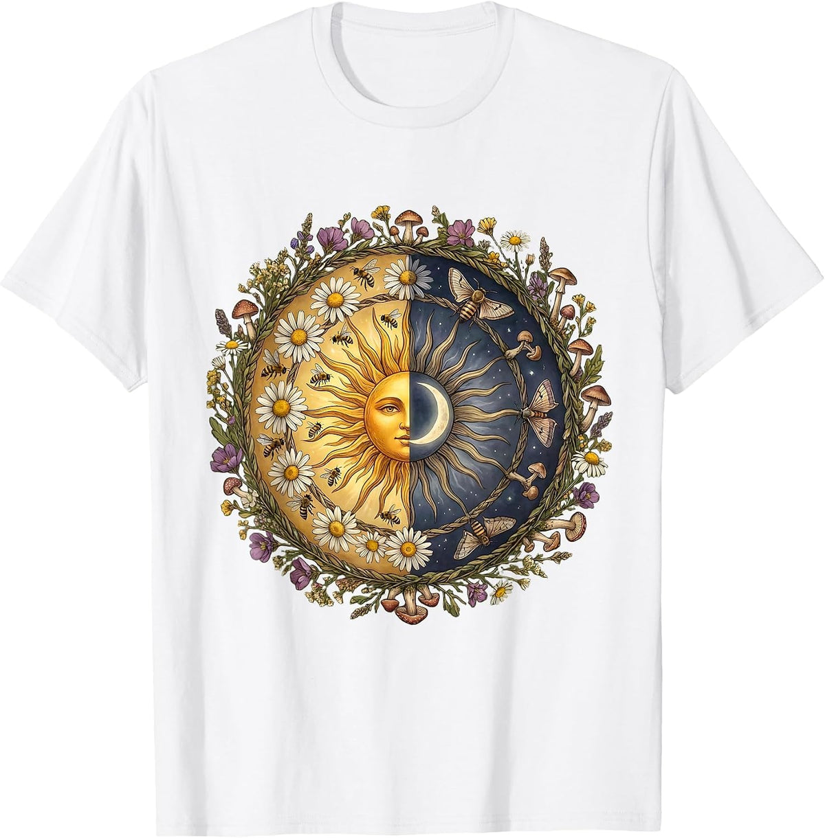 Karma Wheel Day and Night Cycle Graphic T-Shirt - White