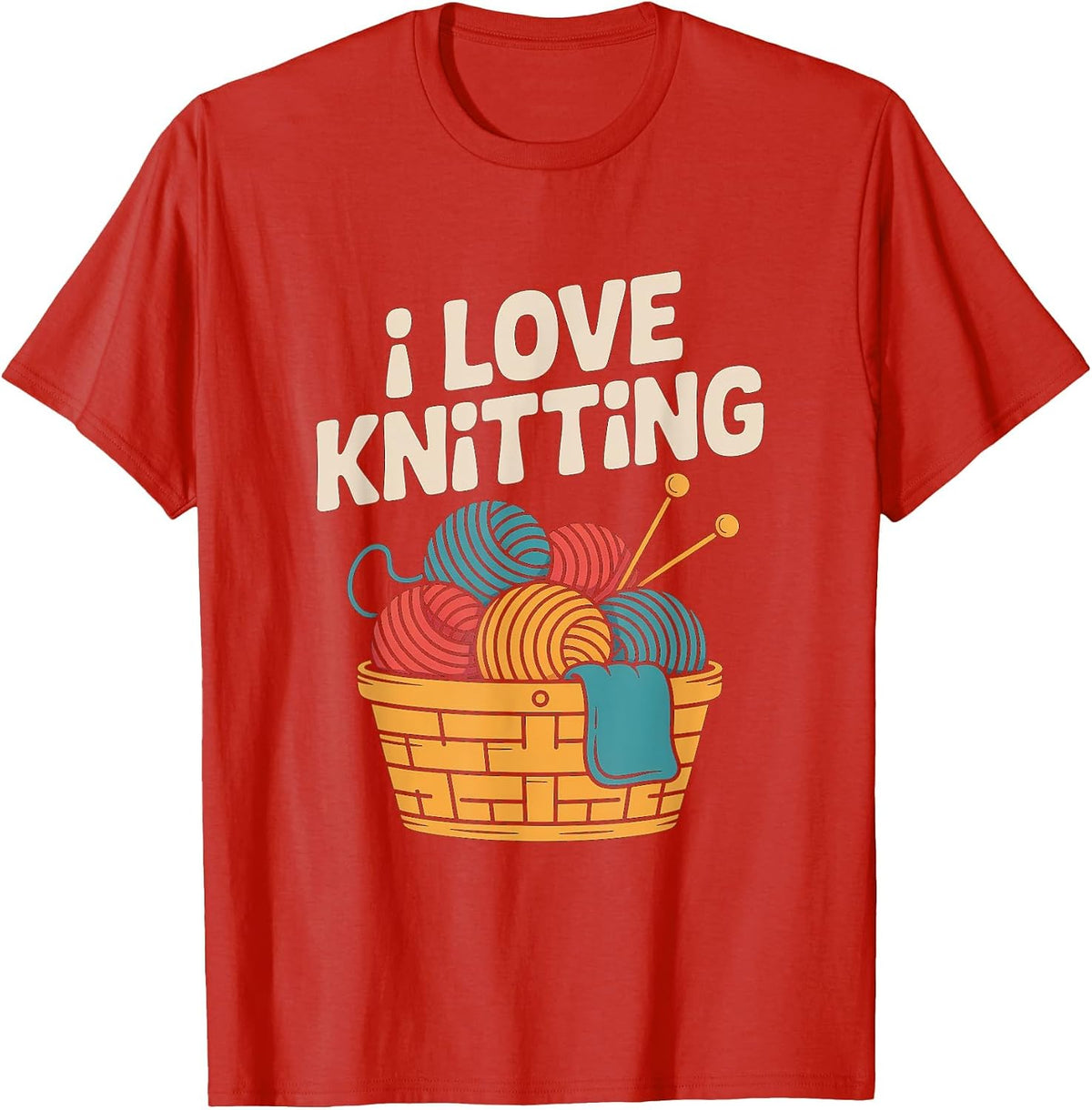 I Love Knitting Yarn Basket Needles T-Shirt - Red